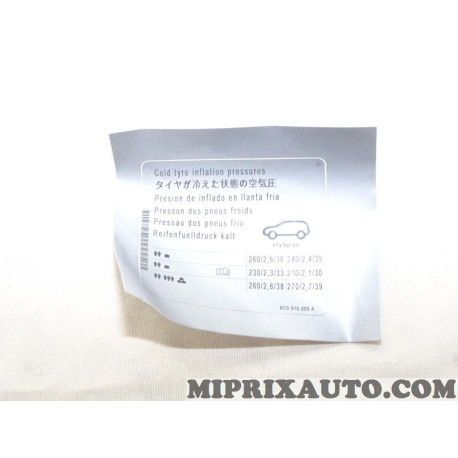 Etiquette autocollante pression des pneus froids Volkswagen Audi Skoda Seat original OEM 6C00100000A 