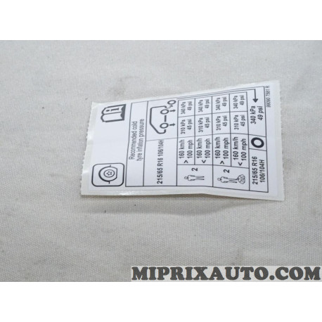 Etiquette information pneu Renault Dacia original OEM 990907581R 